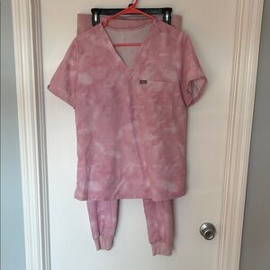 FIGS Pink Tie Dye Scrub Set